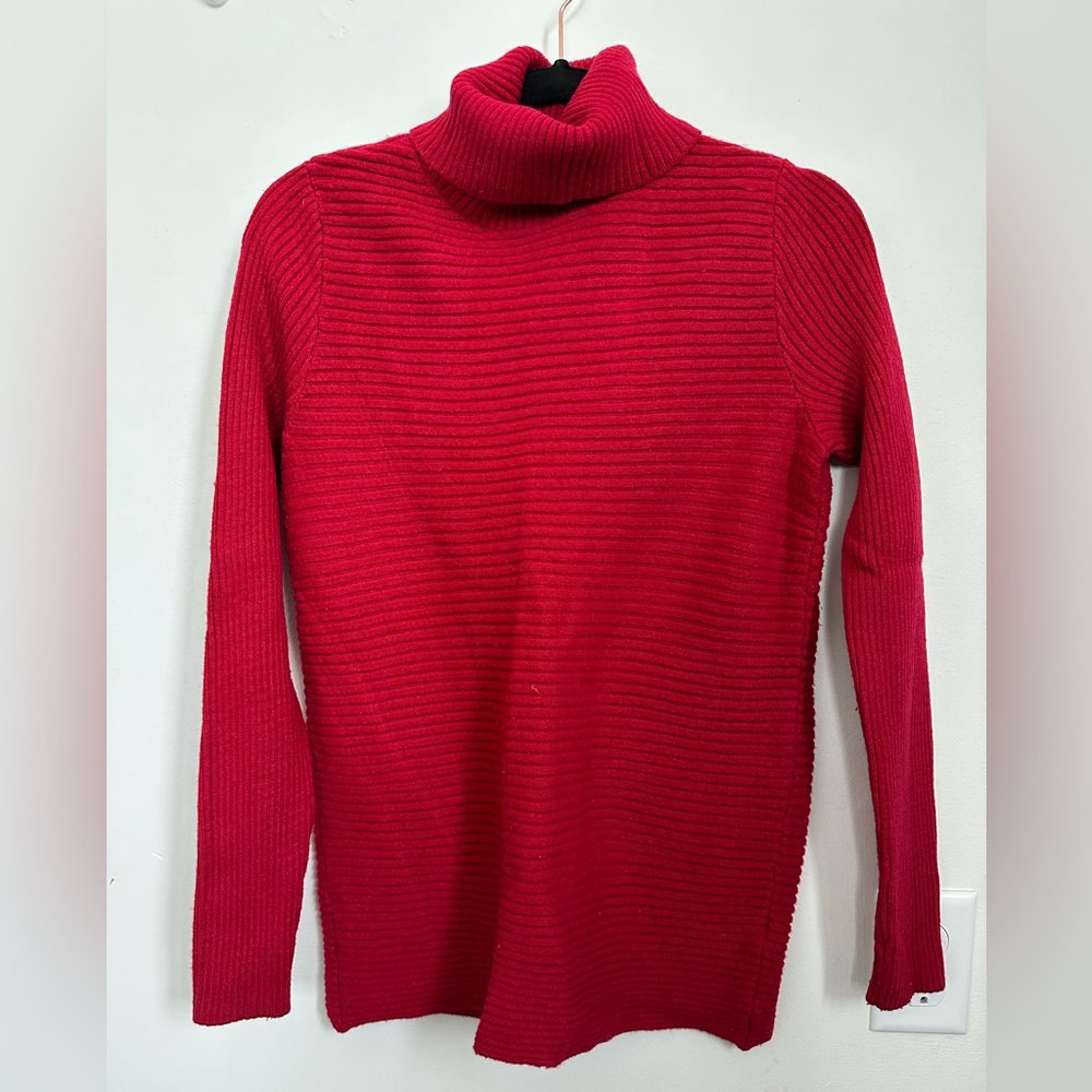 Red Ribbed Turtleneck Sweater by Evolution